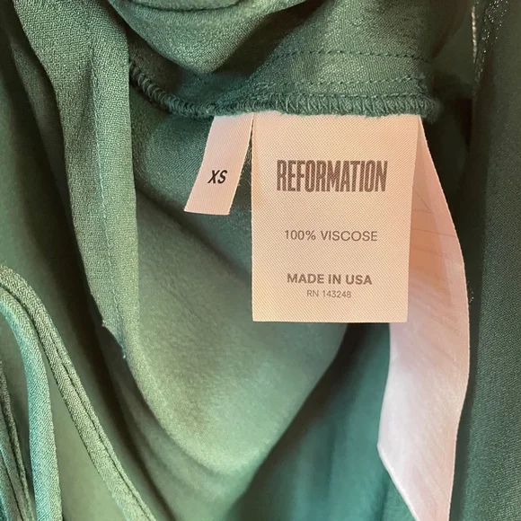 Reformation Marta Green Viscose Surplice Wrap Dress Mini Puff 1/2 Sleeves XS - Picture 6 of 8